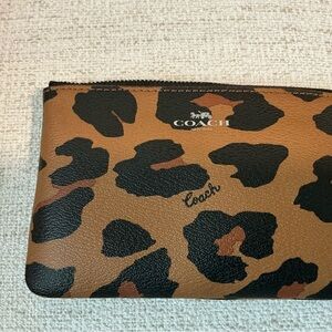 Coach Leopard Print Zip Pouch in Brown and Black
